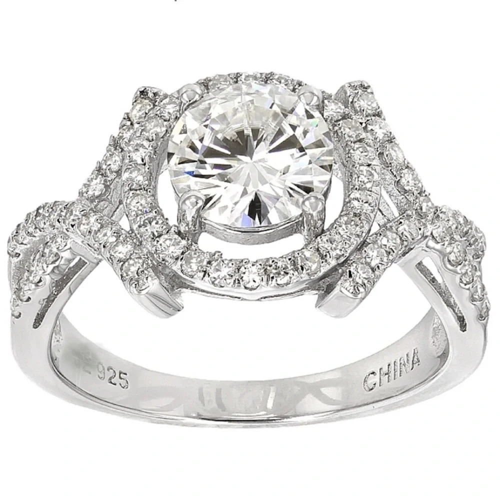 Moissanite Fire Ring Crossover Design Solitaire 2.50ctw Platineve 925 Size 6